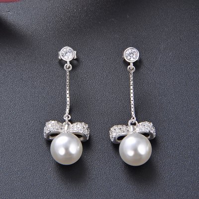 Pearl Earrings for Women Sterling Silver Dangle Earring with Cubic Zirconia